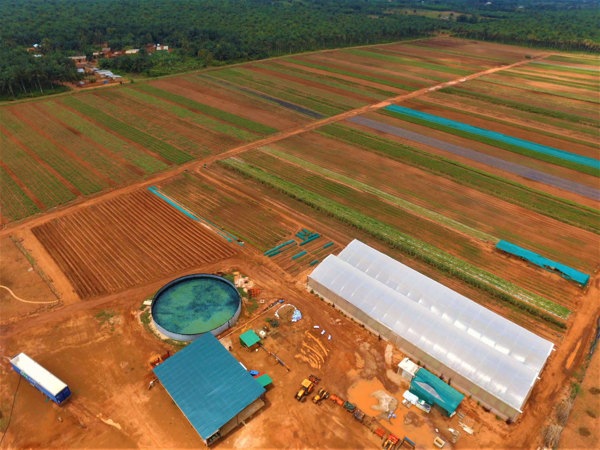 Vue aérienne de la ferme SPB au sud du Bénin